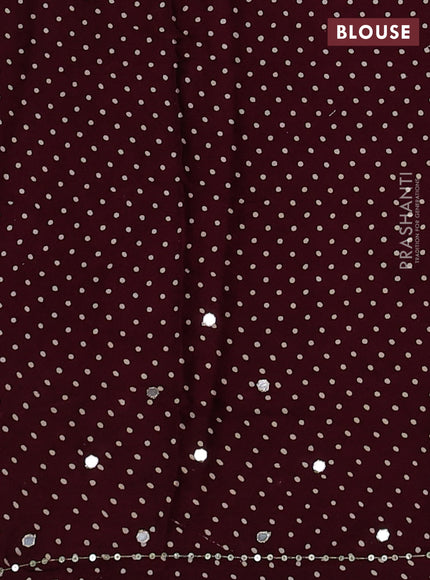 Modal silk saree wine shade with allover ajrakh prints and mirror & sequin embroidery pallu