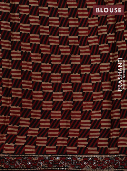 Modal silk saree maroon with allover ajrakh prints and mirror & sequin embroidery pallu