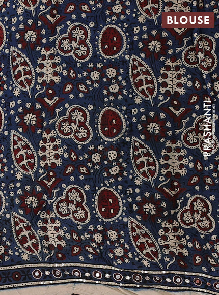 Modal silk saree blue with allover ajrakh prints and mirror & sequin embroidery pallu