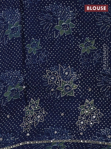 Modal silk saree blue with allover ajrakh prints and mirror & sequin embroidery pallu