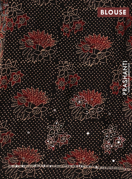Modal silk saree black with allover ajrakh prints and mirror & sequin embroidery pallu