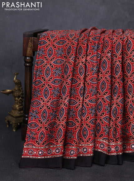 Modal silk saree red and black with allover ajrakh prints and mirror & sequin embroidery pallu