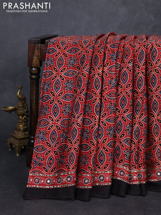 Modal silk saree red and black with allover ajrakh prints and mirror & sequin embroidery pallu