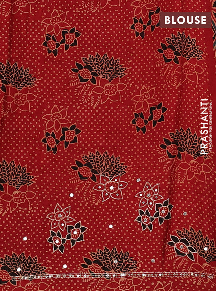 Modal silk saree red and black with allover ajrakh prints and mirror & sequin embroidery pallu