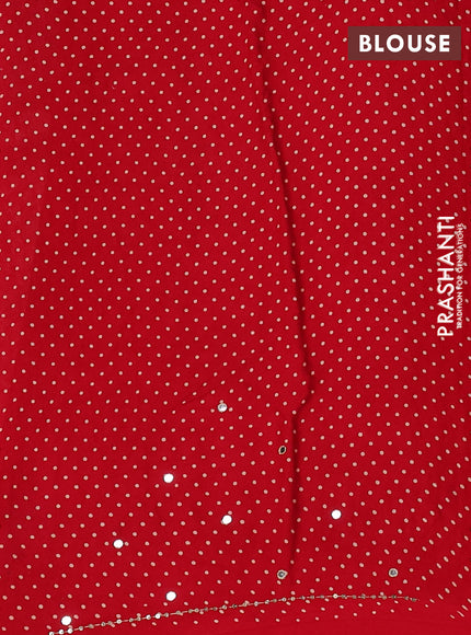 Modal silk saree red with allover ajrakh prints and mirror & sequin embroidery pallu