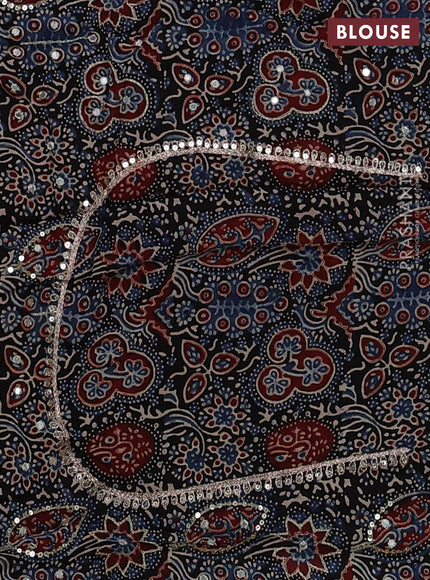 Modal silk saree black with allover ajrakh prints and mirror & sequin embroidery pallu