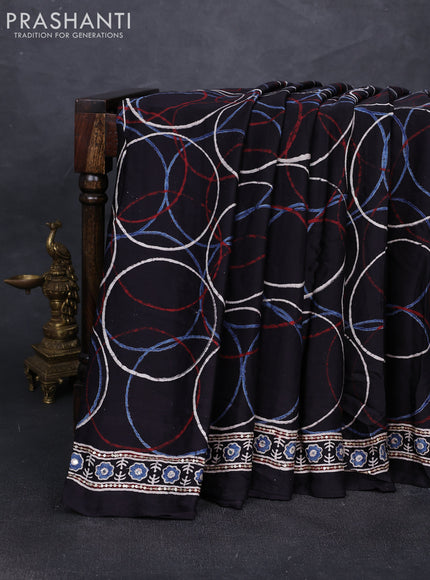 Modal silk saree black with allover geometric prints and mirror & sequin embroidery pallu