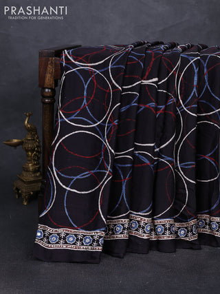 Modal silk saree black with allover geometric prints and mirror & sequin embroidery pallu