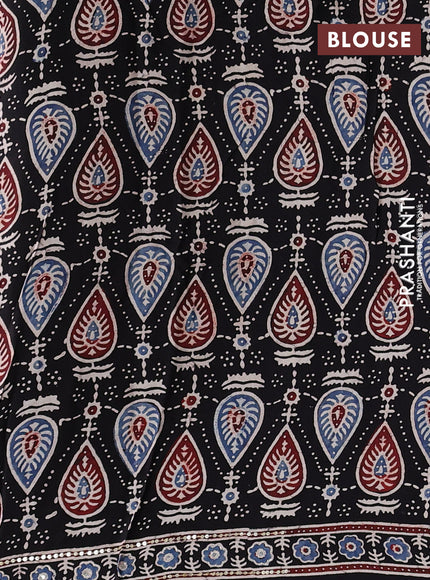 Modal silk saree black with allover geometric prints and mirror & sequin embroidery pallu