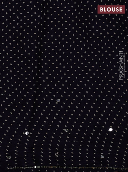 Modal silk saree dark blue with allover ajrakh prints and mirror & sequin embroidery pallu