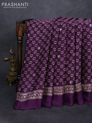 Modal silk saree purple with allover ajrakh prints and mirror & sequin embroidery pallu