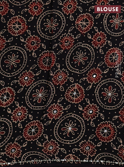 Modal silk saree black with allover ajrakh prints and mirror & sequin embroidery pallu