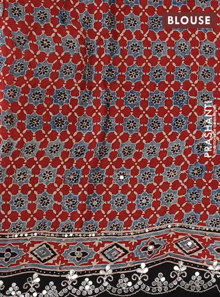 Modal silk saree maroon with allover ajrakh prints and mirror & sequin embroidery pallu
