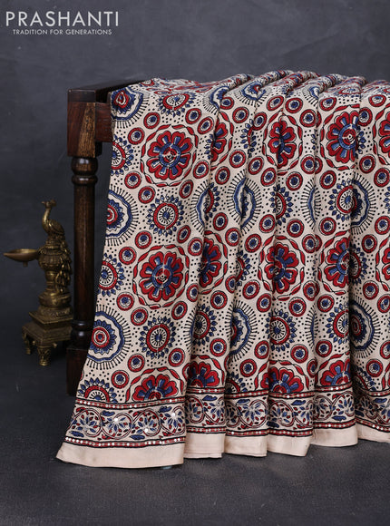 Modal silk saree beige with allover ajrakh prints and mirror & sequin embroidery pallu