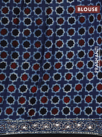 Modal silk saree indigo blue and black with allover ajrakh prints and mirror & sequin embroidery pallu