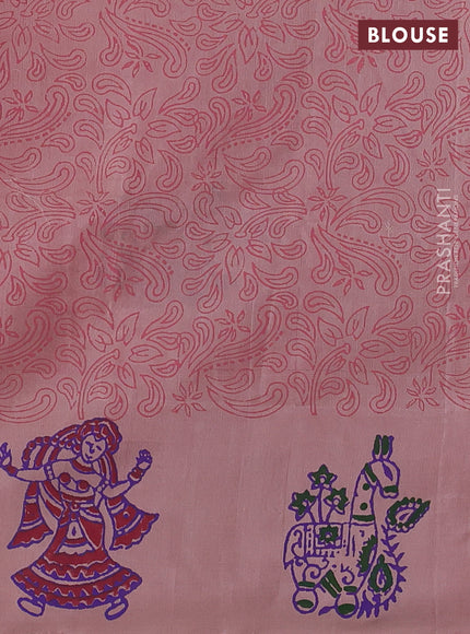 Uppada block printed silk saree pastel peach with butta prints and printed border