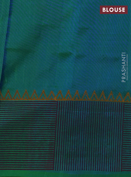 Uppada block printed silk saree dual shade of teal bluish green with butta prints and printed border