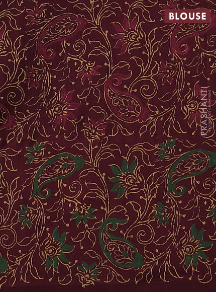 Uppada block printed silk saree rosy brown and coffee brown with paisley butta prints and printed border