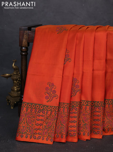Uppada block printed silk saree rustic orange with butta prints and printed border