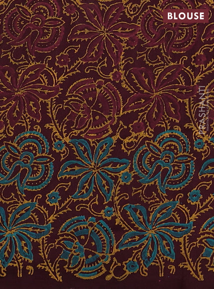 Uppada block printed silk saree greyish green and wine shade with floral butta prints and printed border