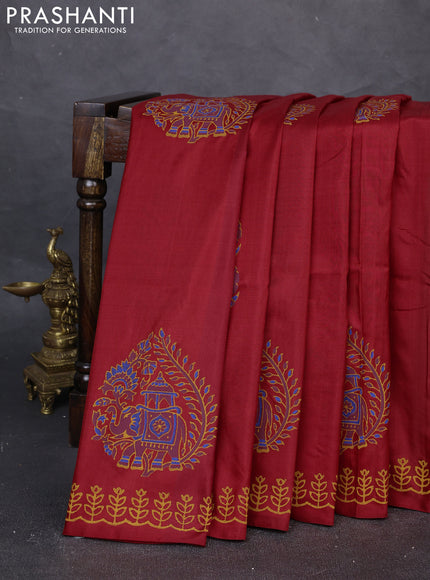 Uppada block printed silk saree red with butta prints and printed border