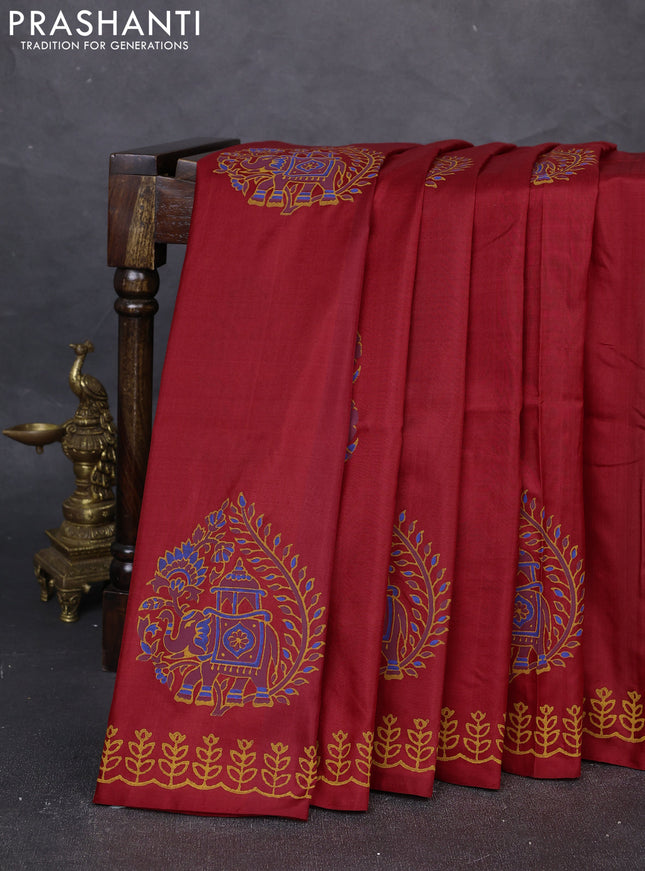 Uppada block printed silk saree red with butta prints and printed border