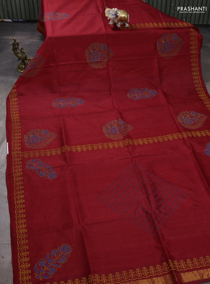 Uppada block printed silk saree red with butta prints and printed border
