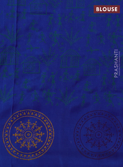 Uppada block printed silk saree royal blue with butta prints in borderless style
