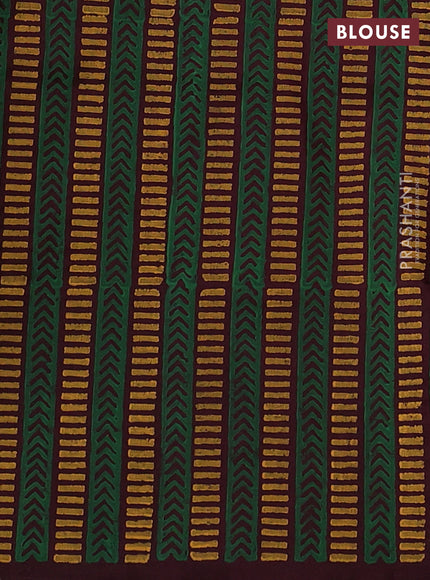 Uppada block printed silk saree greyish green and wine shade with butta prints and printed border