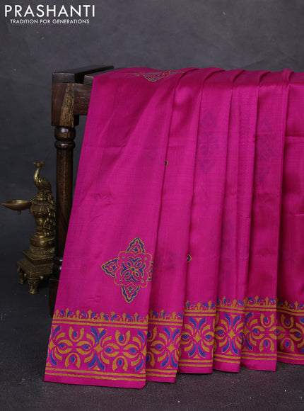 Uppada block printed silk saree rani pink with butta prints and printed border
