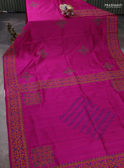 Uppada block printed silk saree rani pink with butta prints and printed border
