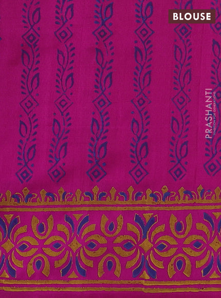 Uppada block printed silk saree rani pink with butta prints and printed border