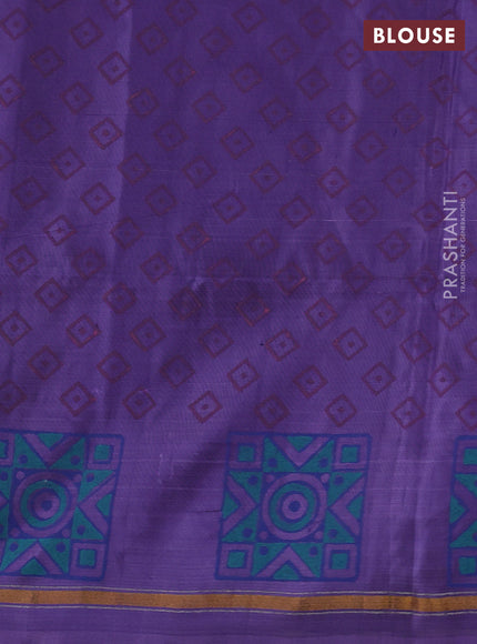 Uppada block printed silk saree pastel lavender and lavender with geometric butta prints and zari woven simple border