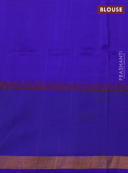 Uppada block printed silk saree mild violet and blue with temple butta prints and zari woven border