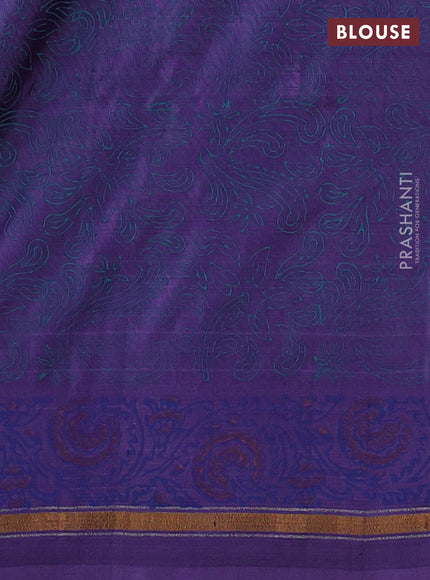 Uppada block printed silk saree pastel lavender and lavender with butta prints and zari woven simple border