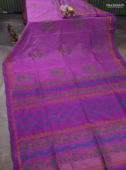 Uppada block printed silk saree mild purple with butta prints and zari woven border