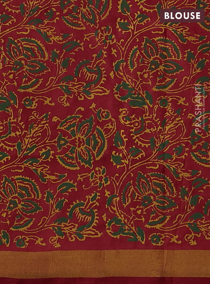Uppada block printed silk saree red with butta prints and long printed zari woven border