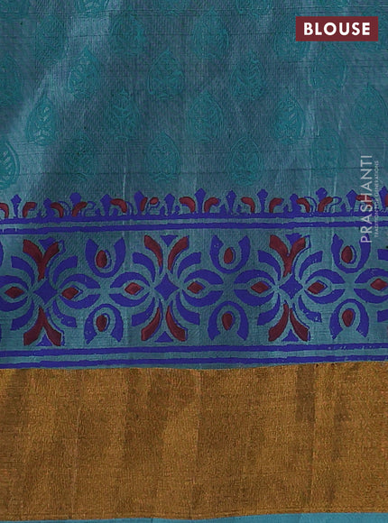 Uppada block printed silk saree violet and pastel blue shade with butta prints and zari woven border