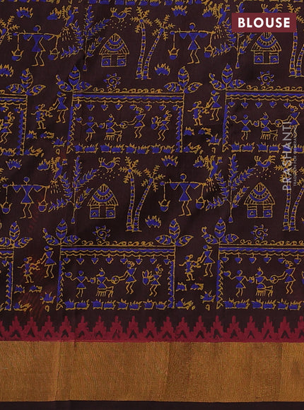 Uppada block printed silk saree rustic orange and coffee brown with butta prints and zari woven border