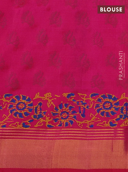 Uppada block printed silk saree mango yellow and pink with butta prints and zari woven border