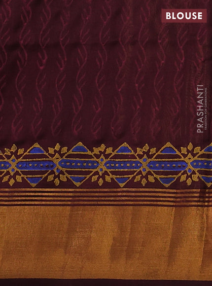 Uppada block printed silk saree mustard yellow and coffee brown with butta prints and zari woven border