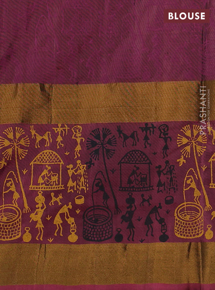Uppada block printed silk saree black and mauve pink with butta prints and long printed zari woven border