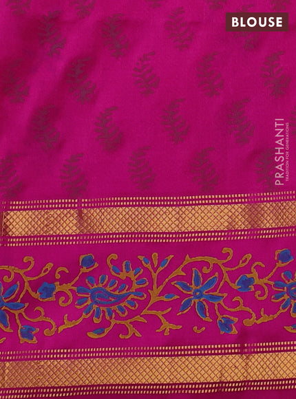 Uppada block printed silk saree dual shade of pinkish orange and pink with butta prints and zari woven printed border