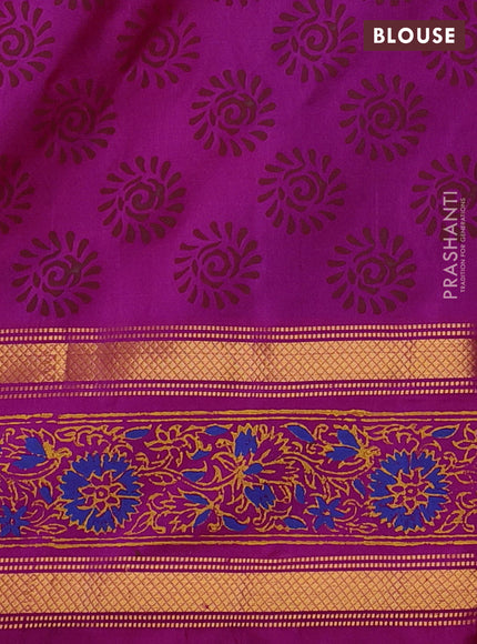Uppada block printed silk saree purple and pink with butta prints and zari woven printed border