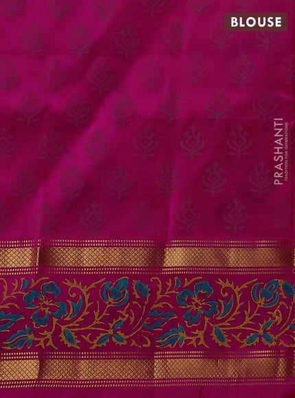 Uppada block printed silk saree dual shade of pinkish orange and pink with butta prints and zari woven printed border