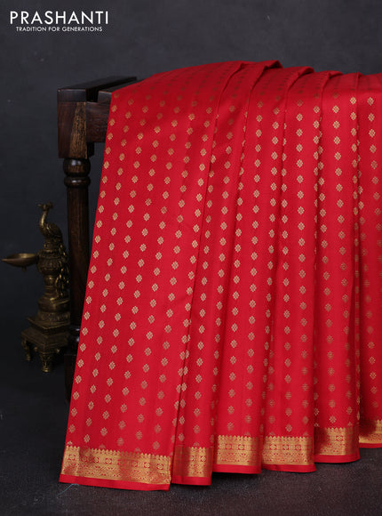 Pure kanchipuram silk saree red with allver zari woven 1000 buttas and small zari woven border