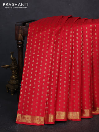 Pure kanchipuram silk saree red with allver zari woven 1000 buttas and small zari woven border
