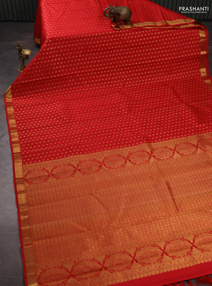 Pure kanchipuram silk saree red with allver zari woven 1000 buttas and small zari woven border