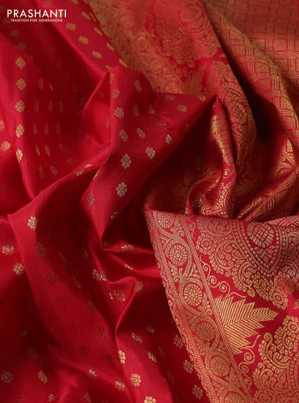 Pure kanchipuram silk saree red with allver zari woven 1000 buttas and small zari woven border
