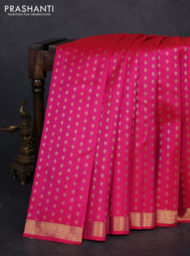 Pure kanchipuram silk saree pink with allver zari woven 1000 buttas and small zari woven border